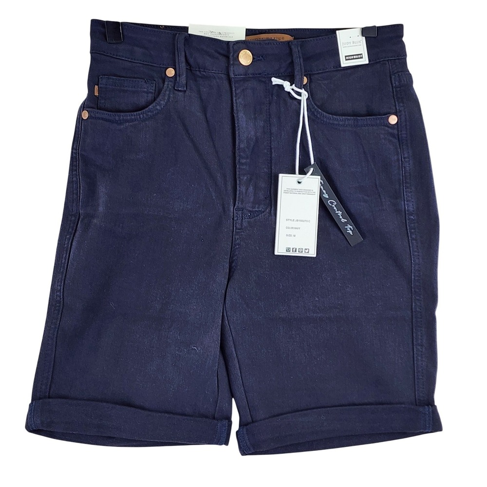Judy Blue High Rise Denim Shorts Womens Medium Navy Blue Cuffed Casual‎ Stretch